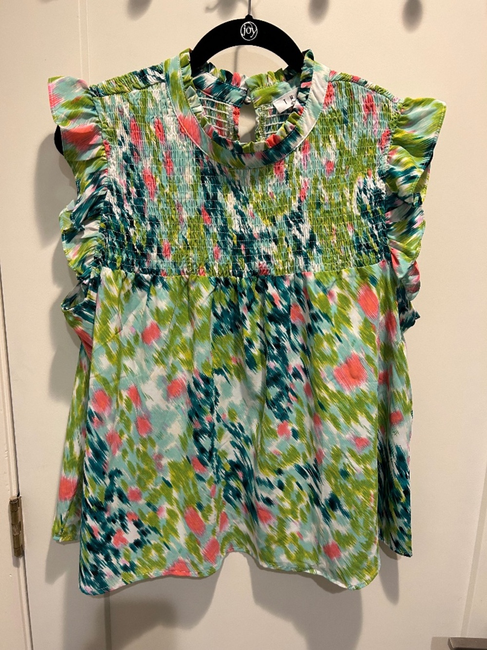 THML Multicolor Smocked Sleeveless Blouse with Ruffles Large